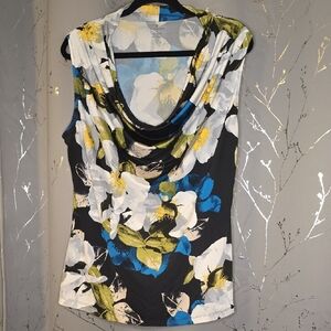 Worthington Black Floral Cowl Neck Blouse